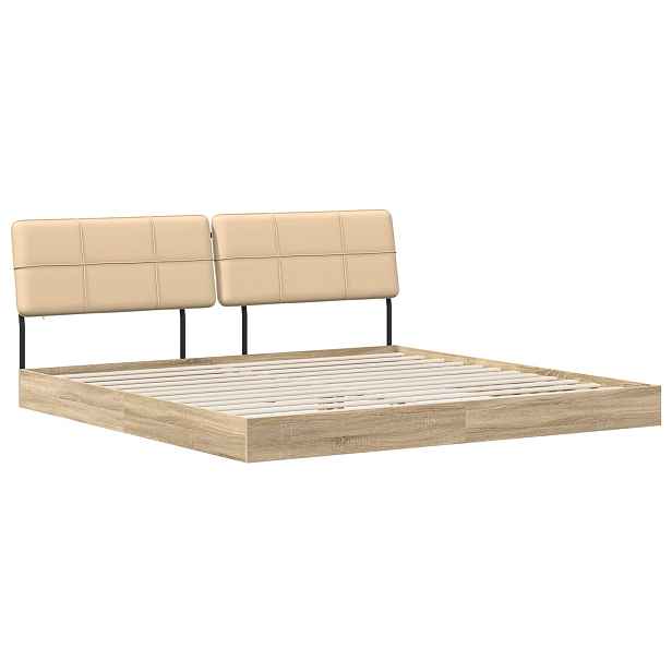 vidaXL Dvoulůžková postel s čelem dub sonoma a krémová 200 x 200 cm