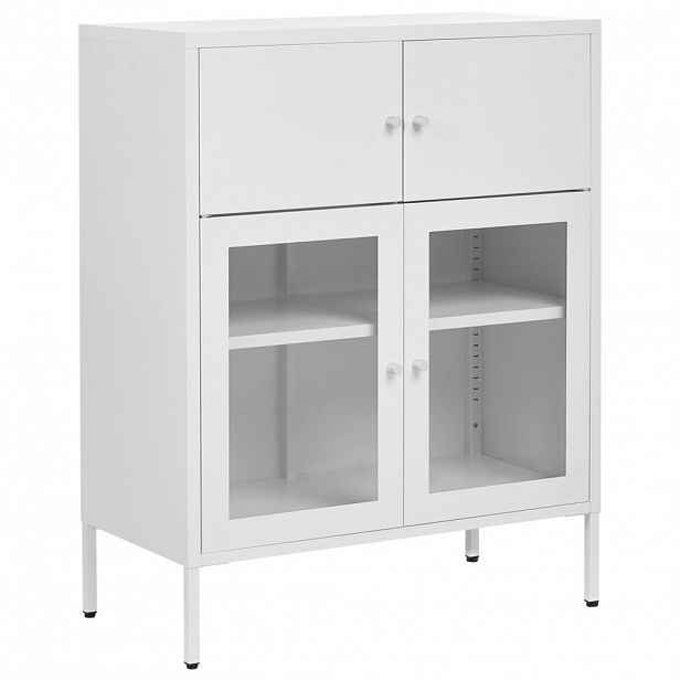 Beliani SIDEBOARD se skleněnými dveřmi Kov 80 cm Bílý Esholt