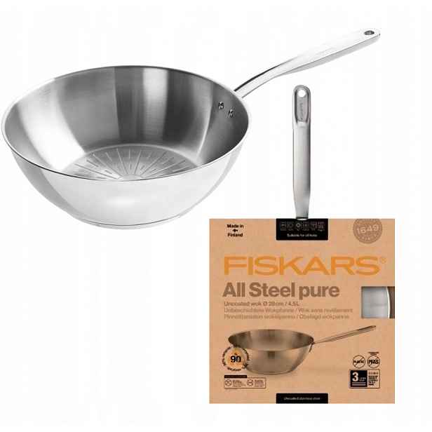 Fiskars Pánev Hluboká Wok 28 CM Nerezová Ocel Inox Gaz Indukce