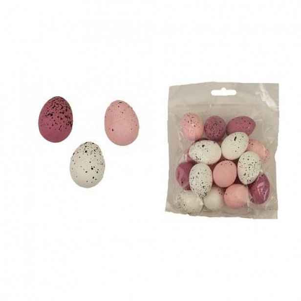 Vejce dekorační kropenaté 18ks plast růžová/červená/bílá 3,5cm