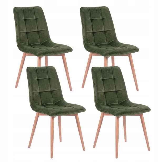 Velurové židle Velvet Zelená Hnědé nohy Glamour Loft do obývacího pokoje x4