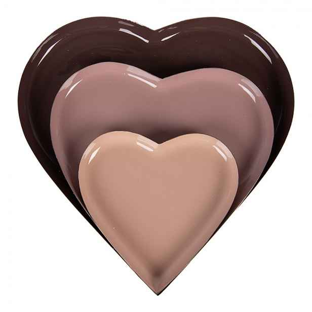 3ks barevná kovová miska srdce - Ø 24*1 / Ø 19*1 / Ø 13*1 cm Clayre & Eef