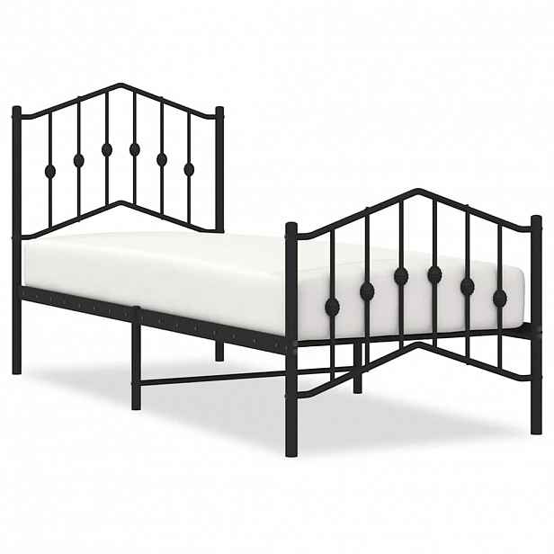 vidaXL Kovový rám postele s hlavovým a nožním čelem černý 75 x 190 cm