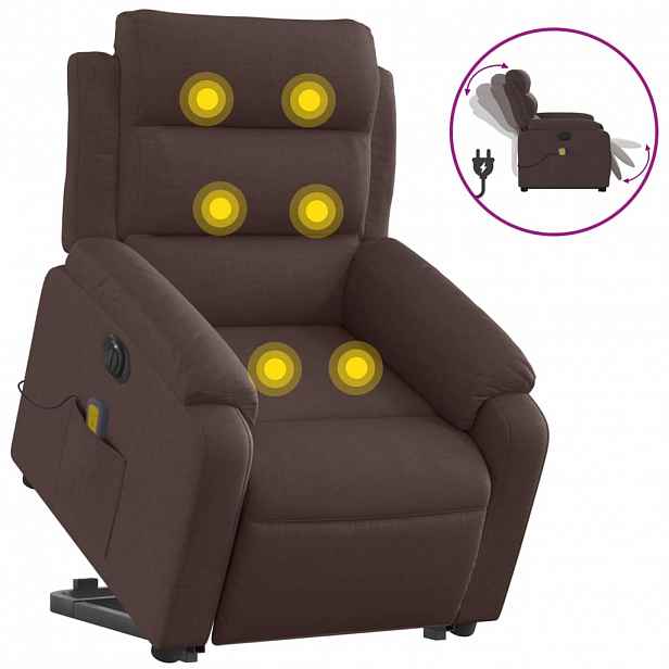 vidaXL Elektrické zvedací masážní polohovací křeslo tmavě hnědé textil