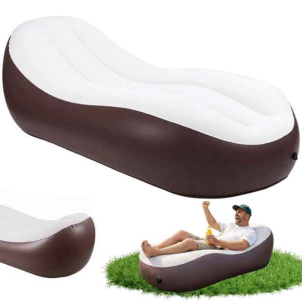 Nafukovací ergonomická Pvc pohovka hnědo-bílá do obývacího pokoje a Na Terasu 186 x 83 cm