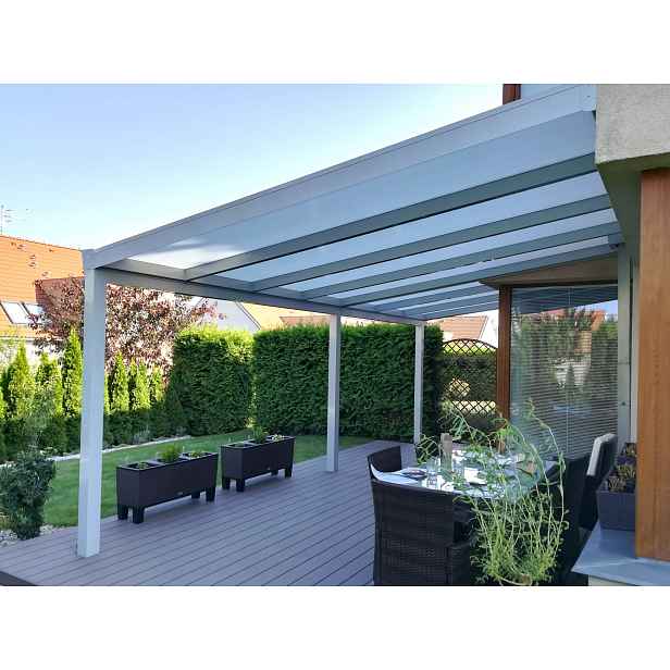 Sestava pro montáž hliníkové pergoly stříbrná 9006 PC 16 BOX 3 WALL opál 3×4 m