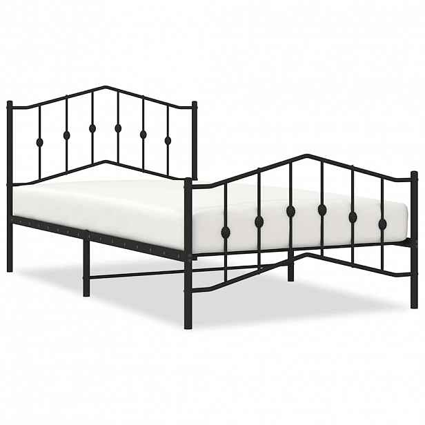 vidaXL Kovový rám postele s hlavovým a nožním čelem černý 107 x 203 cm