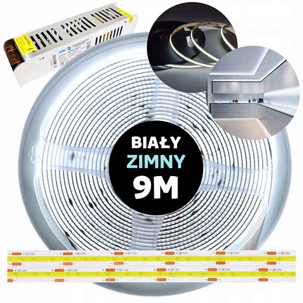 Pásek Led Cob kontinuální neonová linka s napájecím zdrojem bílý studený 12V 9M