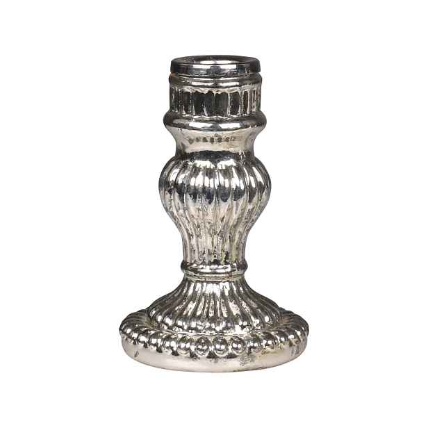 Stříbrný antik skleněný svícen Mercury - Ø 7*11,5 cm Chic Antique