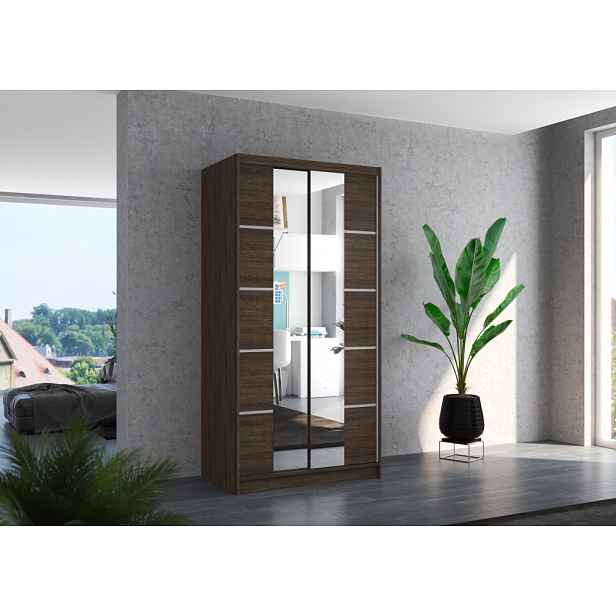 Šatní skříň se zrcadlem 100 cm CADORA - tmavě hnědá