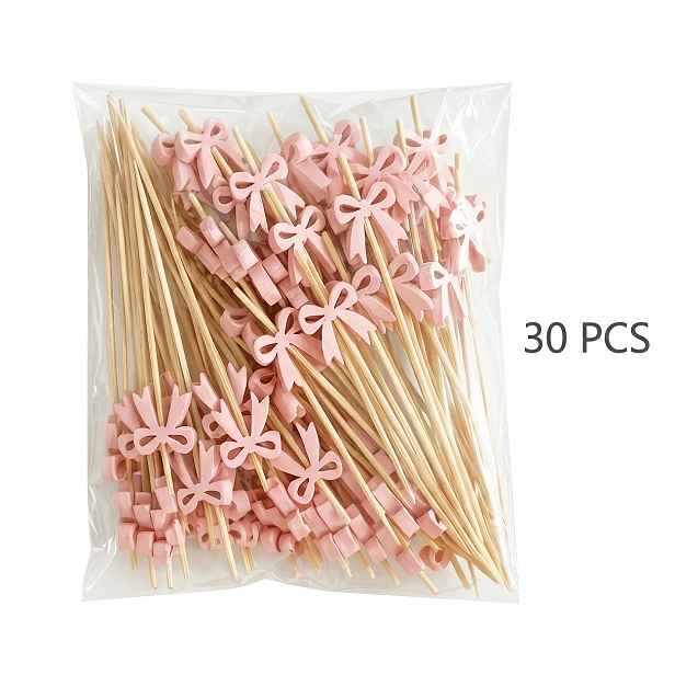 TEMU 30ks Roztomilé Růžové Bambusové Párátka ve Tvaru Mašle, Potřeby na Dekorování Dortů, Dekorativní Špízy ve Tvaru Mašle na Cupcakes, Mini Dorty,