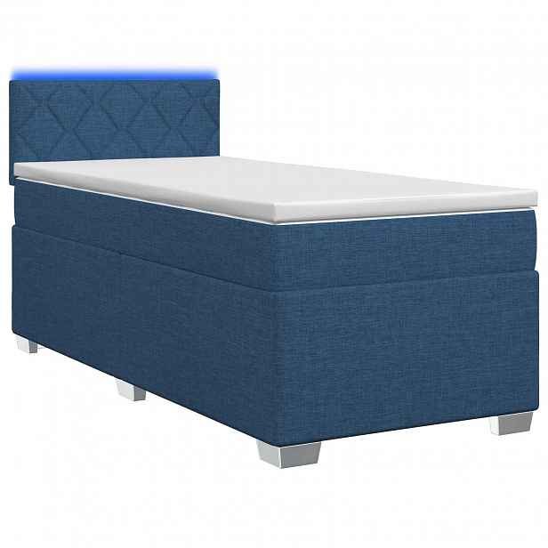 vidaXL Box spring postel s matrací a LED Modrá 90 x 190 cm Textil