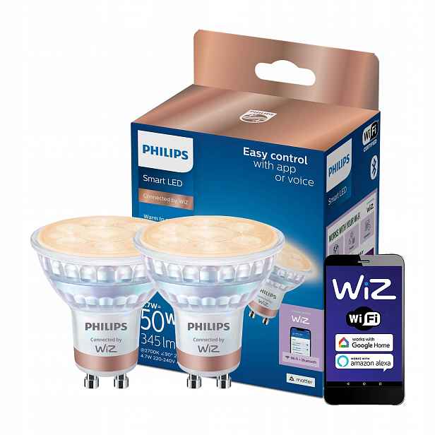 2x Led žárovka GU10 4,7W 50W 2700-6500K Cct 36° Smart WiFi Philips WiZ