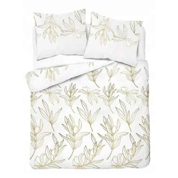 Detexpol Home Satin 4448B Saténová Povlečení ložního prádla, listy, bílá