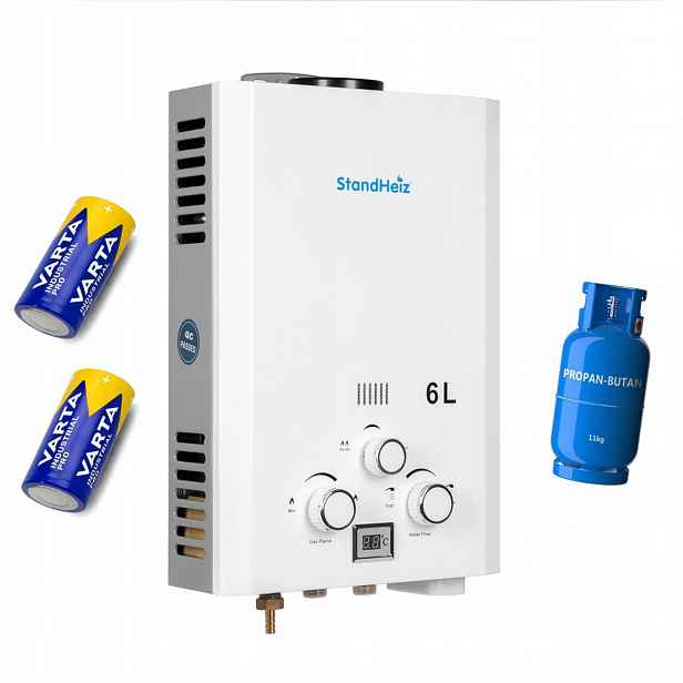 Ohřívač Vody Plynový Bojler Průtokový Kamna Lpg 6L 12KW StandHeiz
