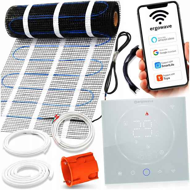 Vyhřívací Podložka Výkonná Sada Podlahové Vytápění 160W 2m2 Wifi Termostat