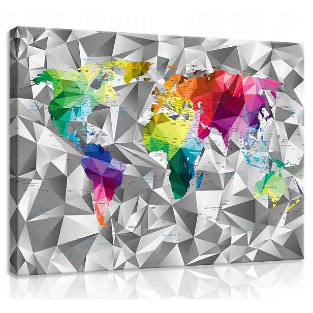 Obraz Na Plátně Plátno 70x50 Mapa Světa Atlas Barva Duha 3D Geografie