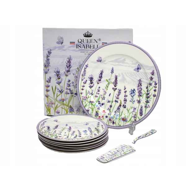 Elegantní porcelánový set na dort s motivem levandule – Queen Isabell
