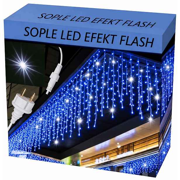 Rampouchy 500 Led Záclona Venkovní Osvětlení Modrá IP44 Flash 26,5 M