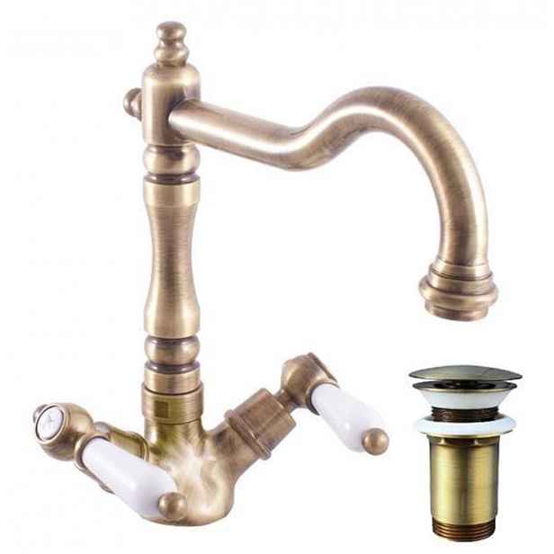 Umyvadlová baterie RAV SLEZÁK MORAVA s clic-clacem stará mosaz MK521.0/8SM