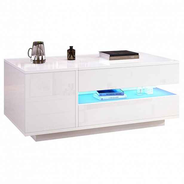 Modfu KONFERENČNÍ stolek z dřevotřísky 95x50x34,5 cm bílý s LED osvětlením, výškově nastavitelnou deskou a úložným prostorem