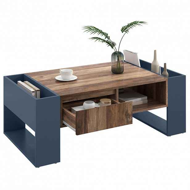 Modfu KONFERENČNÍ stolek z dřevotřísky 111x60x40 cm černo-šedý s bezúchytkovou zásuvkou a oboustranným úložným prostorem
