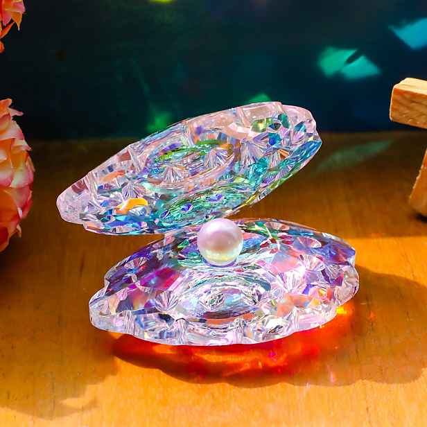 TEMU Elegantní křišťálová figurka mušle s umělou - Perfektní pro domácí dekorace, svatby, narozeniny a další - Ideální dárek na kolaudaci