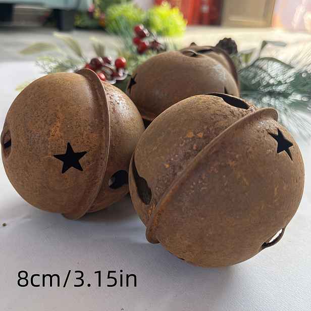 TEMU Sada 3 velkých 8cm rezavých vintage zvonků, vánoční zvony s cinkáním, velké zvony v rezavé barvě pro vánoční dekoraci, závěsné ozdoby, vánoční