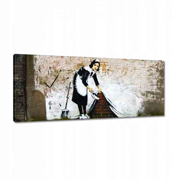 Hodiny 100x40 Banksy Pokojská Grafiti