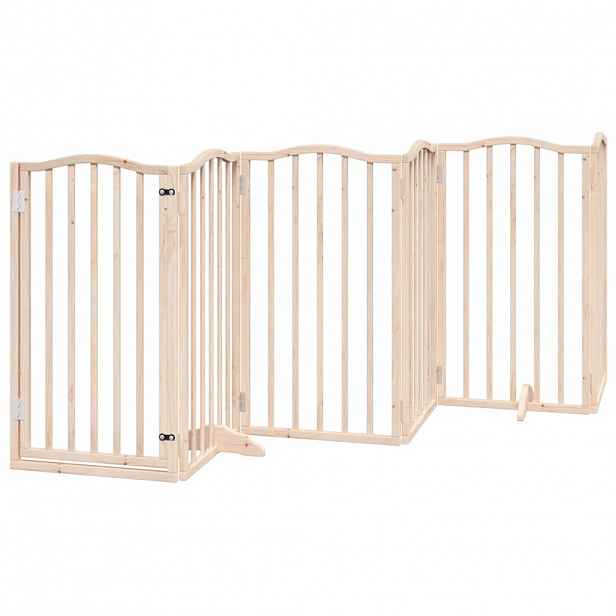 vidaXL Psí branka s dvířky, skládací, 6 panelů, 300 cm, topolové dřevo