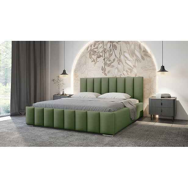 Elegantní čalouněná postel 180x200 MADALENA 1 s úložným prostorem - khaki