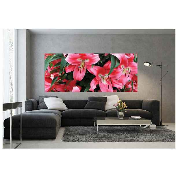 Fototapeta Lilie růžové Letní symfonie kvetení zahrady 250x104 lepidlo