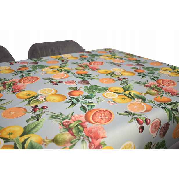 Ubrus Odolný Proti Skvrnám 160 X 270 CM Šedomodrý Pomeranč Citron Ovoce Léto