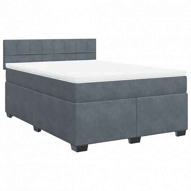 vidaXL Box spring postel s matrací tmavě šedý 140 x 190 cm samet