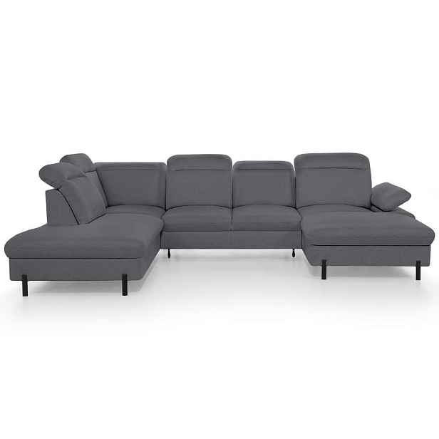 Beautysofa SEDACÍ SOUPRAVA Sora U s funkcí spaní, nastavitelnou hloubkou sedu, opěrkami hlavy a područkou, 365 cm, antracitová, pravá
