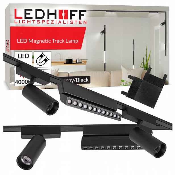 Magnetické kolejnicové osvětlení Černá kolejnice 2 m Led reflektorová lampa x5 Spot
