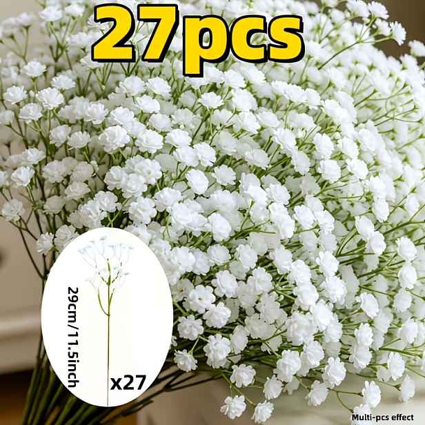 TEMU 27 svazků 770 umělých květů gypsophily nejvyšší kvality, bílá umělá kytice gypsophily, pro svatební a narozeninové dekorace, interiérové a