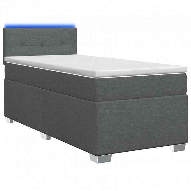 vidaXL Box spring postel s matrací a LED Tmavě šedá 90 x 200 cm Textil