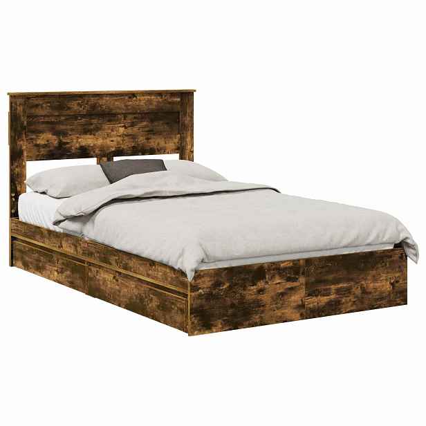 vidaXL Postel s úložným prostorem se zásuvkou Kouřový dub 135 x 190 cm