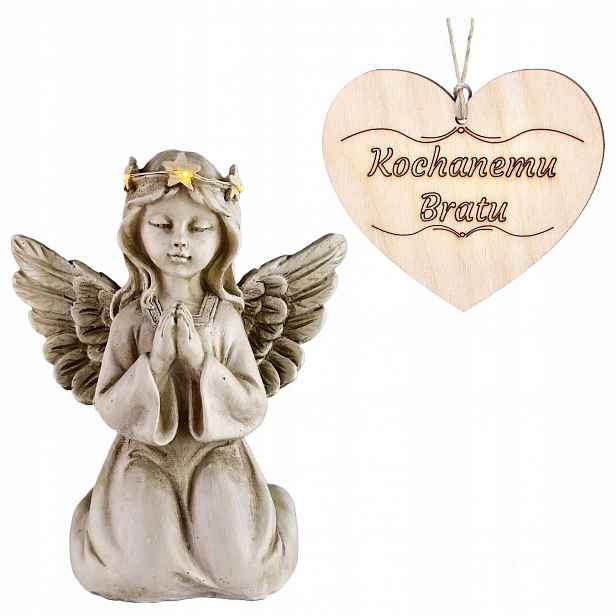 Hřbitovní Svíčka Anděl strážný klečící svítící koruna do zahrady na hrob Bratra 18 CM
