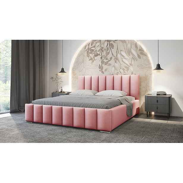 Elegantní čalouněná postel 180x200 MADALENA 1 s úložným prostorem - růžová