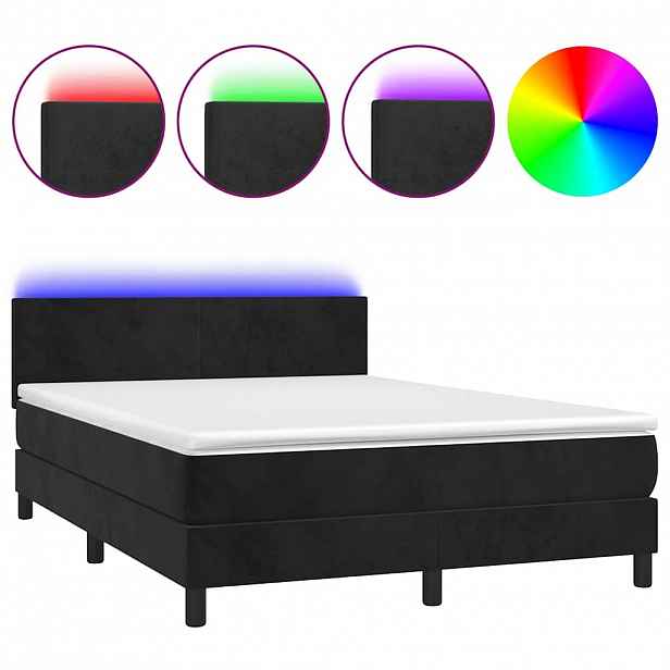 vidaXL Box spring postel s matrací a LED černá 140x190 cm samet