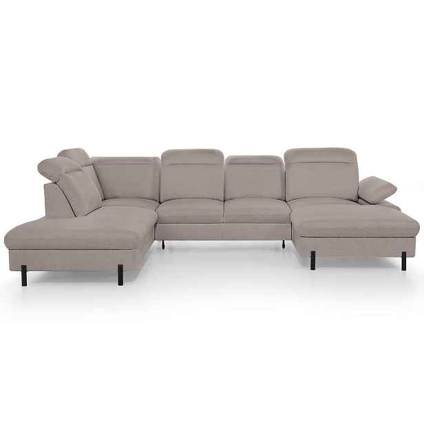 Beautysofa SEDACÍ SOUPRAVA Sora U s funkcí spaní, nastavitelnou hloubkou sedu, opěrkami hlavy a područkou, 365 cm, světle hnědá, pravá