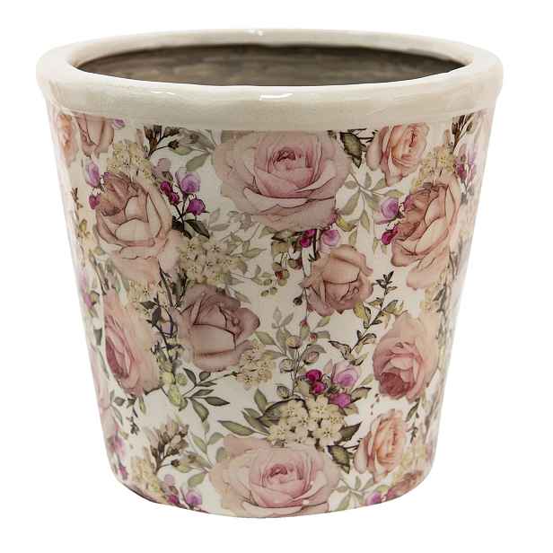 Keramický obal na květináč s růžemi Rosien L - Ø 17*16 cm Clayre & Eef