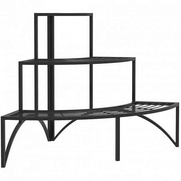 Modfu KVĚTINOVÝ stojan z kovu 87x60x60 cm černý trojúhelníkový, tříúrovňový, stabilní a úsporný
