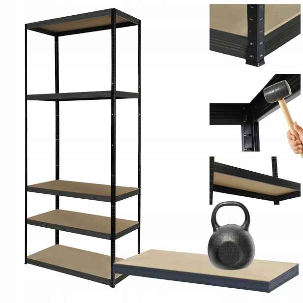 Kovový regál Black Premium stojan Helios 180x45x45 cm 5Px175 kg Trvanlivý