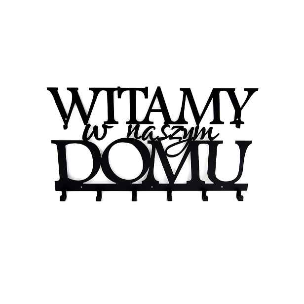 Nástěnný věšák na bundy kovový Vítejte v našem domě do předsíně 65 cm
