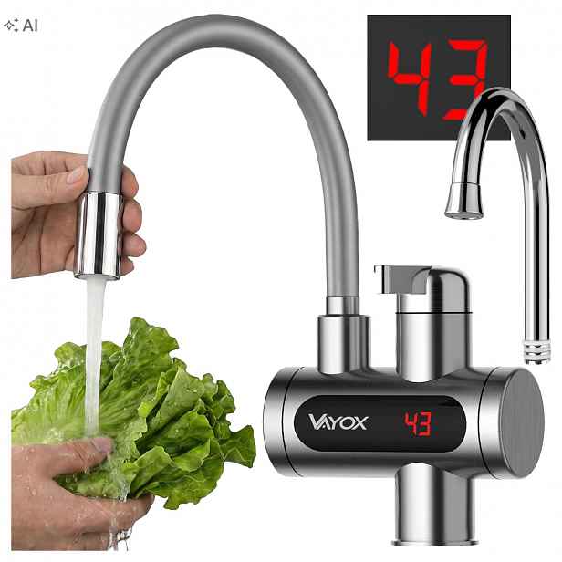 Průtokový Elektrický Ohřívač Vody S LCD Kohoutkem, Flexibilní Výtok Vayox