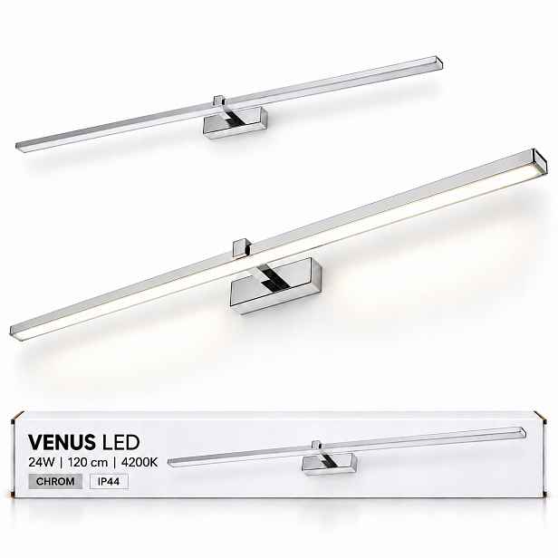 Svítidlo nad zrcadlo Venus 120 cm 24 W chromové Led nástěnné 4200K IP44 1640lm