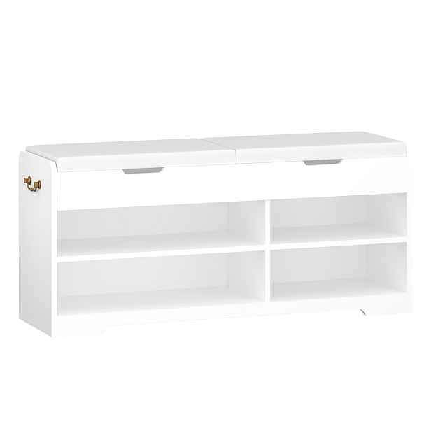 TEMU Banka na boty, botník se 2 polstrovanými policemi, multifunkční, do obývacího pokoje, chodby, ložnice, nosnost 150 kg, 30 x 48 x 105 cm, bílá